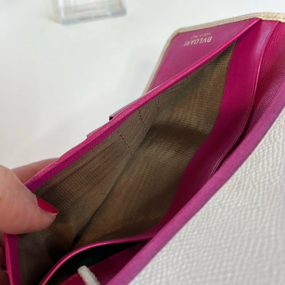 BVLGARI Cream & Pink Leather Long Wallet Retail $485 EUC